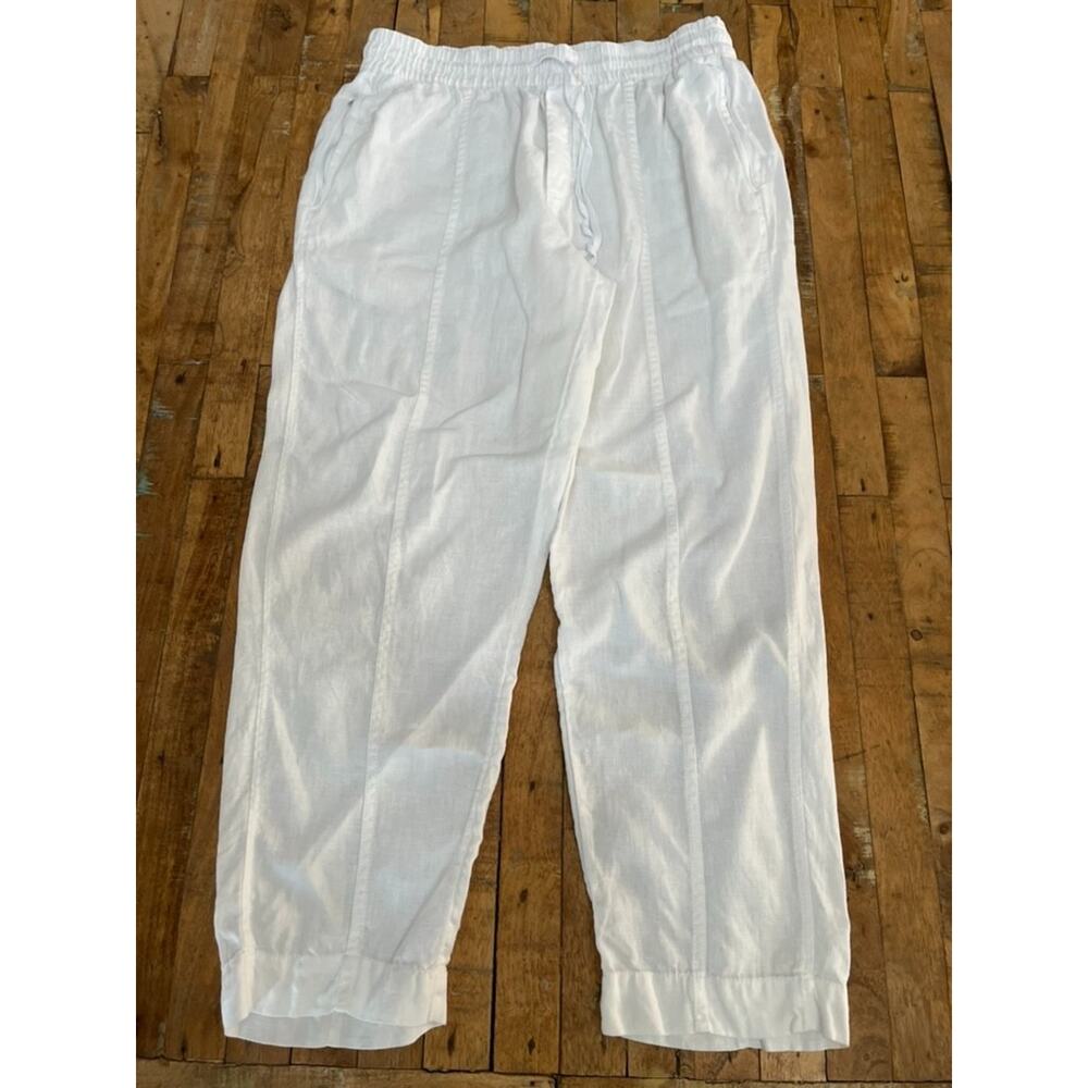 Athleta Straight Leg White Linen Pants, Size M